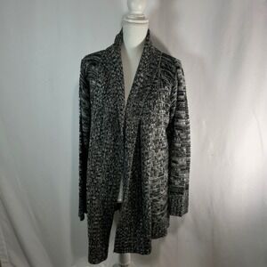 Jason Maxwell Womens 1X Cardigan Sweater Black White Open Front Shawl Neck